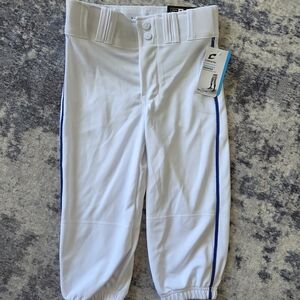 Kids White Baseball Pants with Blue Accents